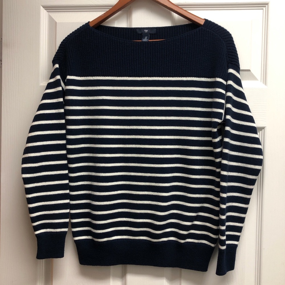 GAP Small Navy and White Striped Crewneck Sweater